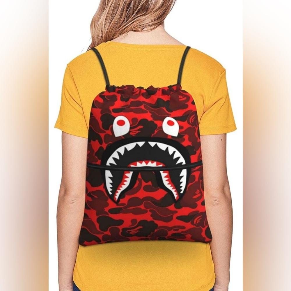 Shark Mouth Drawstring Zipper Backpack Waterproof